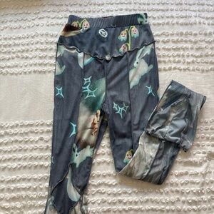 Vegan Tiger, mesh leggings with angel, bunny, and moon design
